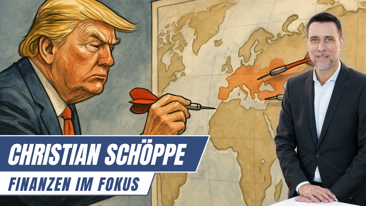 Donald Trump wirft bei &quot;Trade War&quot; mit Pfeilen auf eine Karte 